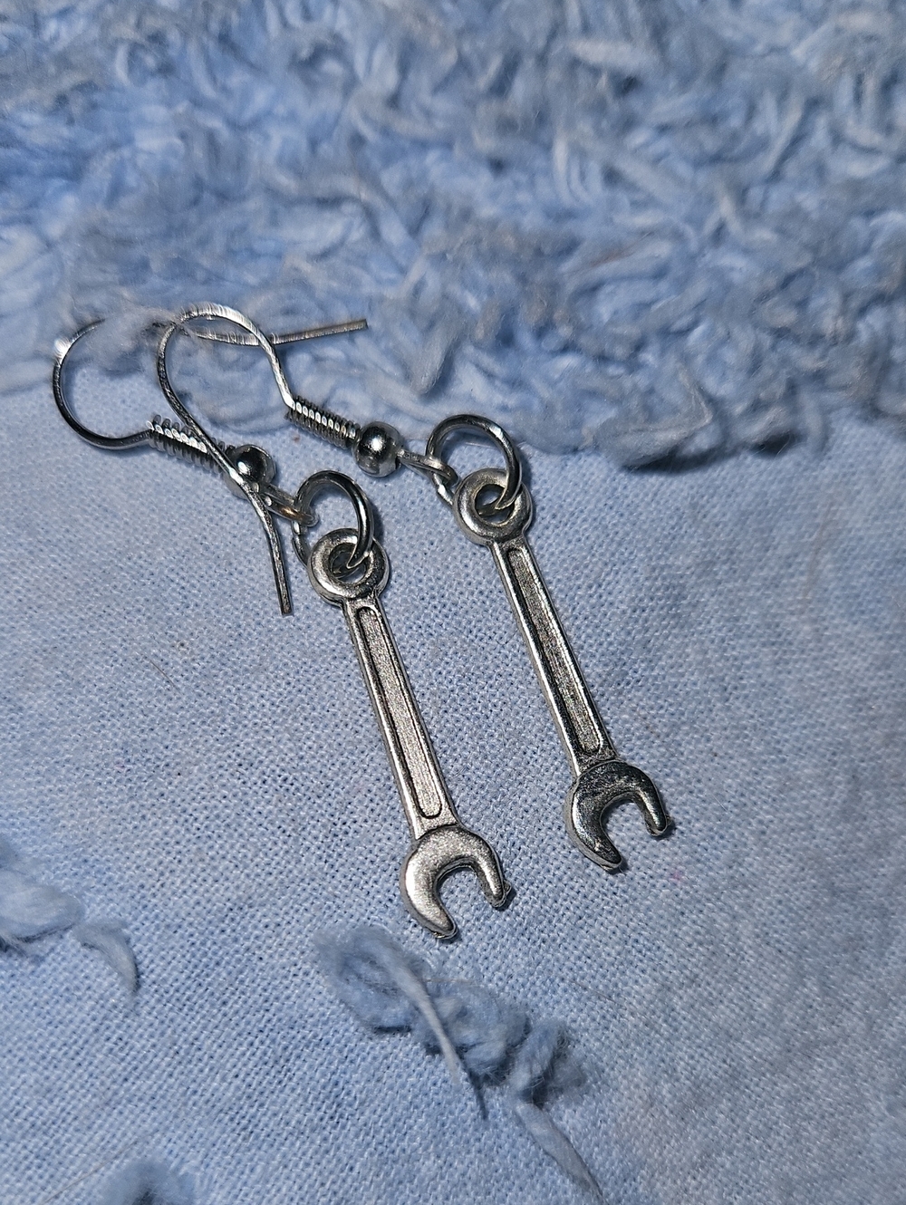 Wrench Drop Earrings in Silver Tone